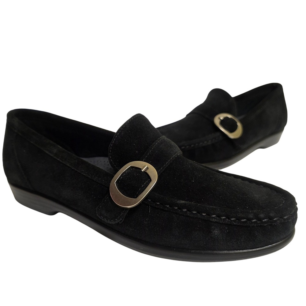 SAS 7.5 Black Suede Lara Loafers‎ Made in USA Comfort Slip On Tripad Support